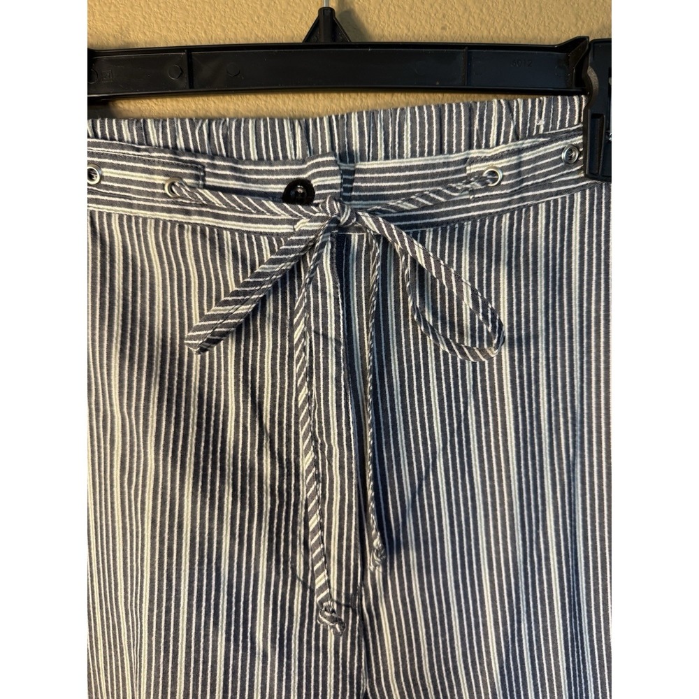 Dressbarn Woman 14W Blue White Striped Capri Pants Lace-up Hem Drawstring Cuff - Picture 4 of 11